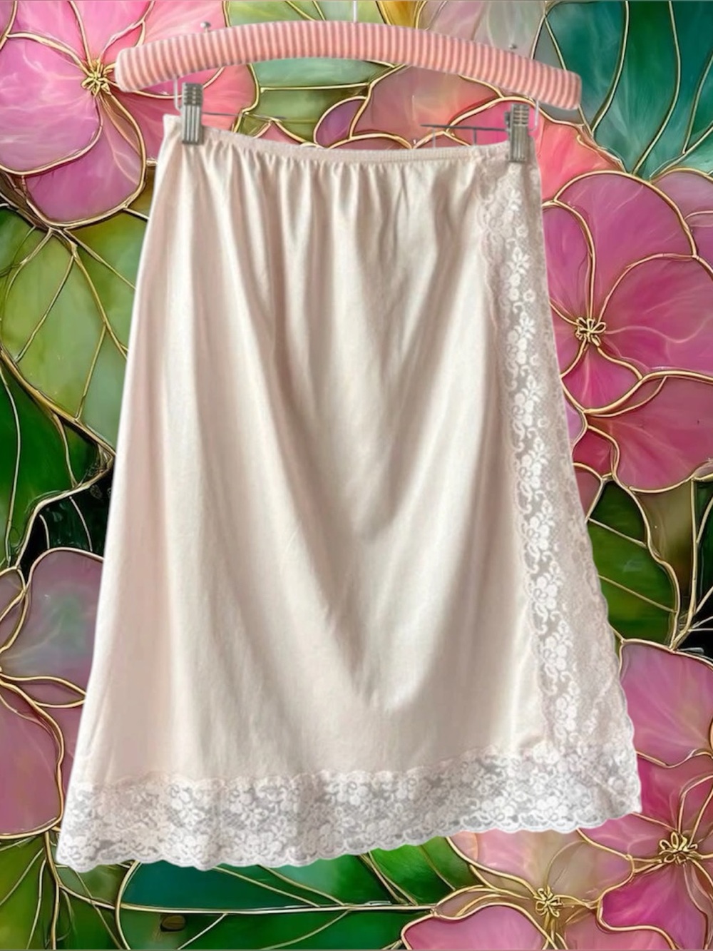 VTG Pale Pink Nylon Lace Half Slip Size S